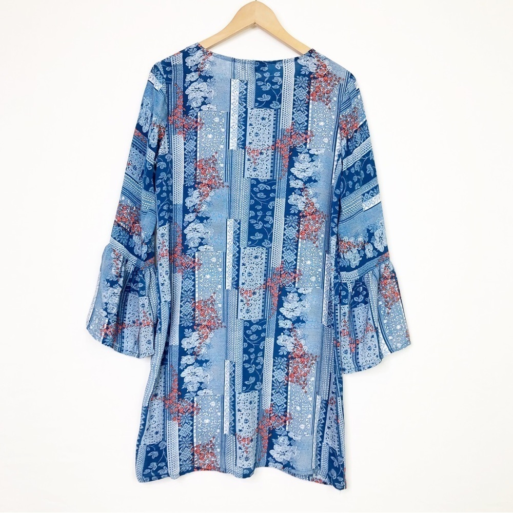 Tolani Blue floral, silk, BoHo mini dress - Picture 2 of 10